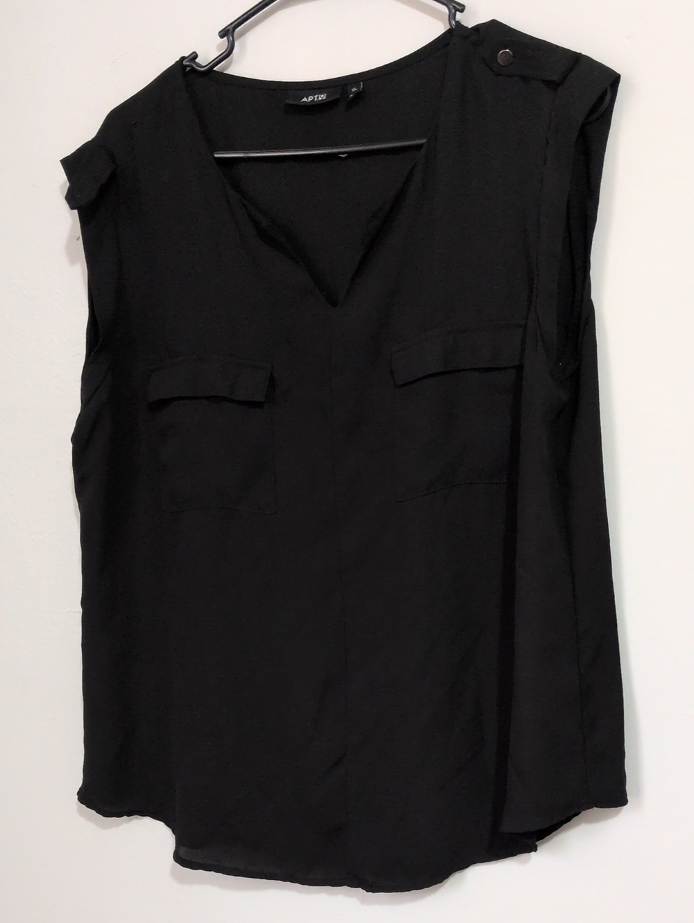 Apt. 9 Black V-Neck Sleeveless Utility Tank with Epaulet Detail